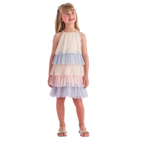 Vestido Tule Babados Color Glitter Petit Cherie