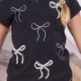 Blusa Cotton Multi Laços Cristais e Bordados Preto Pituchinhus
