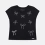 Blusa Cotton Multi Laços Cristais e Bordados Preto Pituchinhus