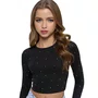 Blusa Cropped Manga Longa Preto Cristais Vanilla Cream