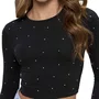 Blusa Cropped Manga Longa Preto Cristais Vanilla Cream