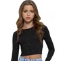Blusa Cropped Manga Longa Preto Cristais Vanilla Cream