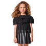 Blusa Infantil Menina Tule Pregas Preto Anime