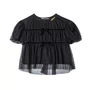 Blusa Infantil Menina Tule Pregas Preto Anime