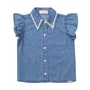 Camisa Jeans Fino Gola Bordado Pituchinhus