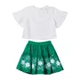 Conjunto Babados Verde Floral Bordado Anime