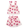 Conjunto Bege Bordado Flores Vermelhas Anime