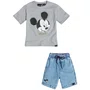 Conjunto Blusa Cinza Mickey Bermuda Jeans Youccie