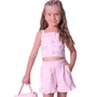 Conjunto Cropped e Short Tricoline Xadrez Lacinhos Rosa Pituchinhus