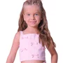 Conjunto Cropped e Short Tricoline Xadrez Lacinhos Rosa Pituchinhus