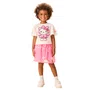Conjunto Hello Kitty Saia Tule Bordado Flores Rosa Neon Momi
