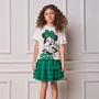 Conjunto Minnie Laço Verde Strass Saia de Tule Babados Anime
