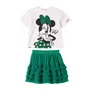 Conjunto Minnie Laço Verde Strass Saia de Tule Babados Anime