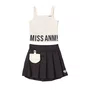 Conjunto Top e Saia Sarjinha Miss Preto e Off Anime