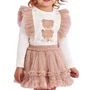 Conjunto Urso Bege Xadrez Saia Tule Petit Cherie