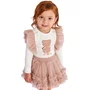 Conjunto Urso Bege Xadrez Saia Tule Petit Cherie