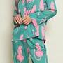 Pijama Cetim Longo Onça Verde Miss Victtoria