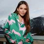 Pijama Cetim Longo Onça Verde Miss Victtoria
