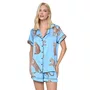 Pijama Curto Cetim Fluorita Onça Azul Miss Victtoria