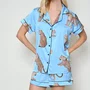 Pijama Curto Cetim Fluorita Onça Azul Miss Victtoria