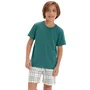 Pijama Curto Infantil Menino Verde Xadrez Cor Com Amor