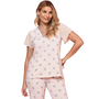 Pijama Decote V Bege Poas Azuis Miss Victtoria