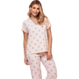 Pijama Decote V Bege Poas Azuis Miss Victtoria
