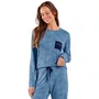 Pijama Feminino Longo Luas Azul Cor Com Amor