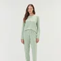 Pijama Feminino Longo Poás e Corações Verde Cor com Amor