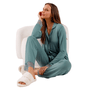 Pijama Longo Aberto verde Liso Classic Cor Com Amor