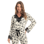Pijama Longo Ginko Floral Renda Preto Daniela Tombini