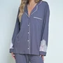 Pijama Longo Paola Cinza e Rosa Miss Victtoria