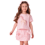 Saia Short Tricoline Bolsos Laços Rosa Pituchinhus