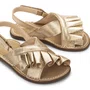 Sandália Babado Couro Dourado Dore Petit Cheval