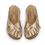 Sandália Babado Couro Dourado Dore Petit Cheval