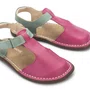 Sandália Balanço Couro Rosa Pink e Mint Petit Cheval