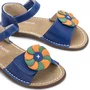 Sandália Rolimã Couro Azul Cobalto Flor Petit Cheval