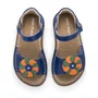 Sandália Rolimã Couro Azul Cobalto Flor Petit Cheval