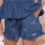 Short Jeans Fino Lacinhos Bordados Pituchinhus