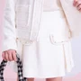 Short Saia Boucle Pregas Bordado Off White Pituchinhus
