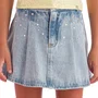 Short Saia Jeans Strass Plissado Petit Cherie