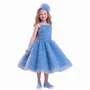 Vestido Alça Conceito Babadinhos Tule Bordados Azul Pituchinhus