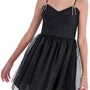 Vestido Alça Tule Lacinhos Strass Preto Vanilla
