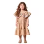 Vestido Bordado Bege Khaki Floral Anime