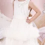 Vestido Festa Saia Tule Frufru Laço Bordado Off White Pituchinhus