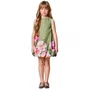 Vestido Infantil Tafetá Balone Oliva Flores Anime