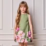 Vestido Infantil Tafetá Balone Oliva Flores Anime
