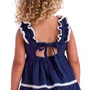 Vestido Linho Marinho Bordados Petit Chrerie