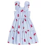 Vestido Listradinho Azul Bordado Cereja Momi