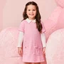 Vestido Manga Longa de Tweed Rosa com Gola Momi
